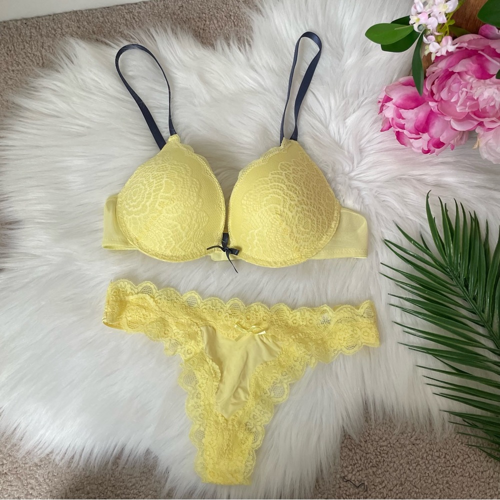 Sexy Yellow 2 piece Lace Lingerie Set